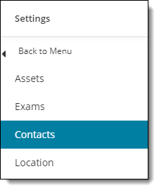 Site Manager Settings/Contacts menu.